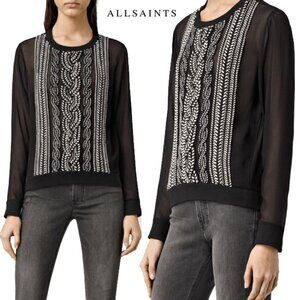 ALL SAINTS ‘Plethen’ Top Sheer Top with Embroidery Front Size S